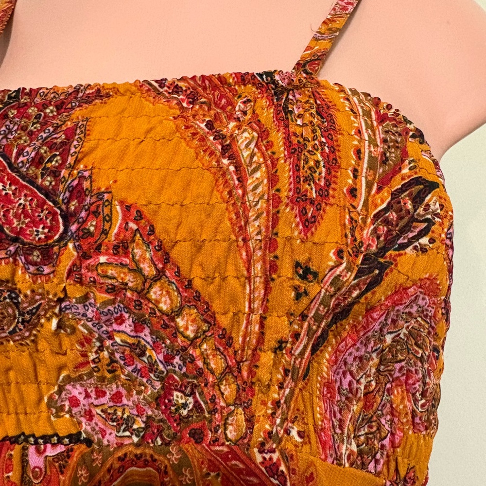 Earthbound Trading Co. small bohemian-style dress orange and red paisley print‎ - Picture 3 of 12